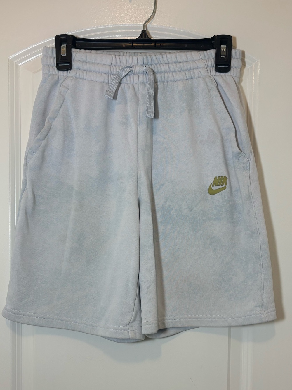 Nike Light blue Tie-Dye Kids Shorts with Olive Swoosh #562